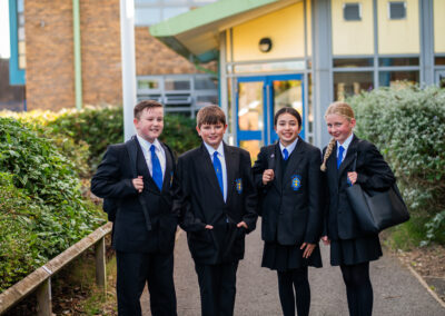 Pupils stood outside St Hild's CofE School